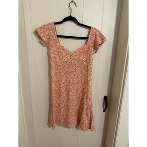 Hurley Womens Daisy Floral Smocked Back Ruffle Sleeve Mini Dress Peach Orange S